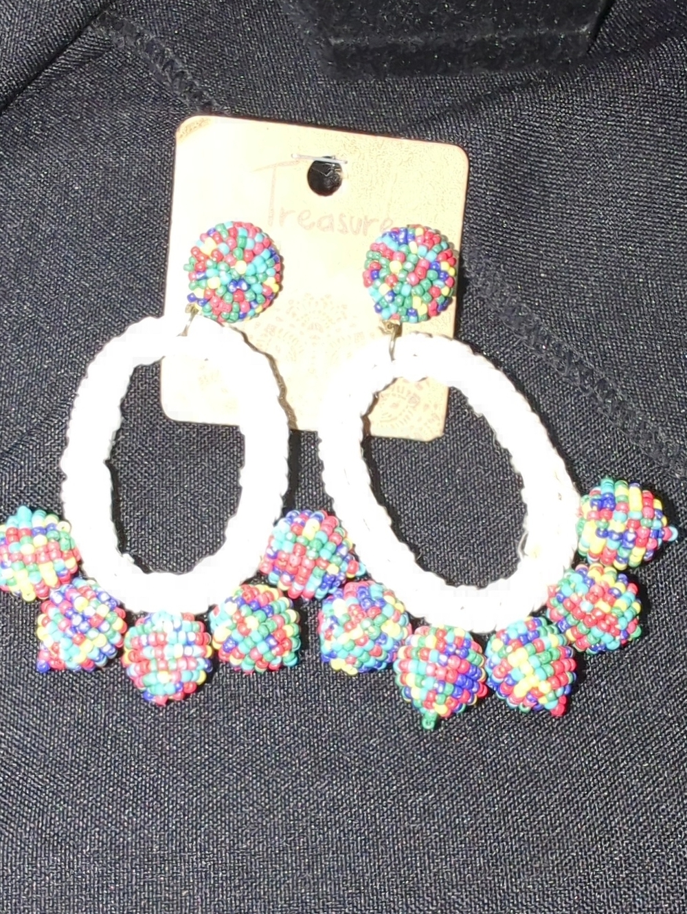 Multicolor Beaded Hoop Earrings - White Accent